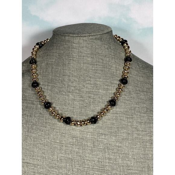 Francesca Visconti Gold Tone Black Acrylic Beads Link Necklace 20” - Picture 6 of 8
